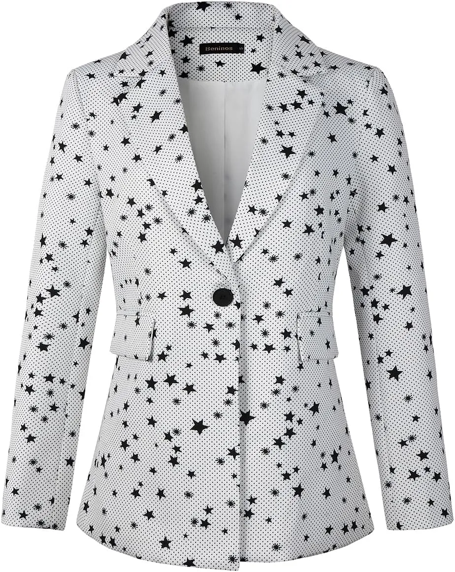Beninos Womens Long Sleeve Casual One Button Blazer Jacket