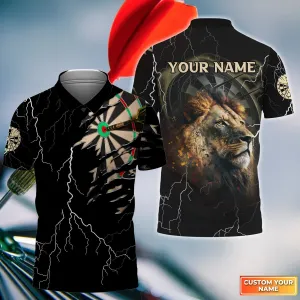 Bullseye Dartboard Personalized Name 3D Lion And Darts Polo Shirt For Dart Team Player