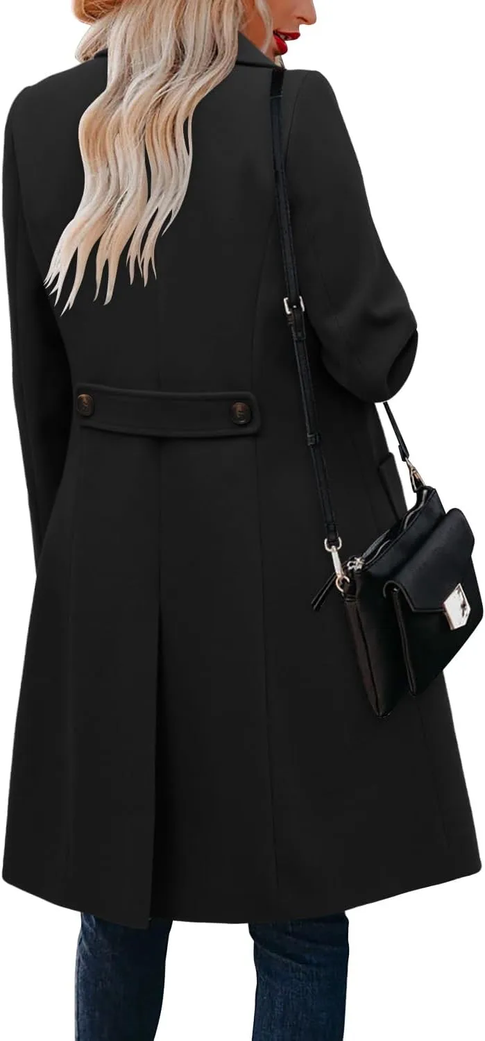 CHICZONE Women's Notch Lapel Double Breasted Mid Long Pea Coat Wool Blend Overcoat Winter Outwear