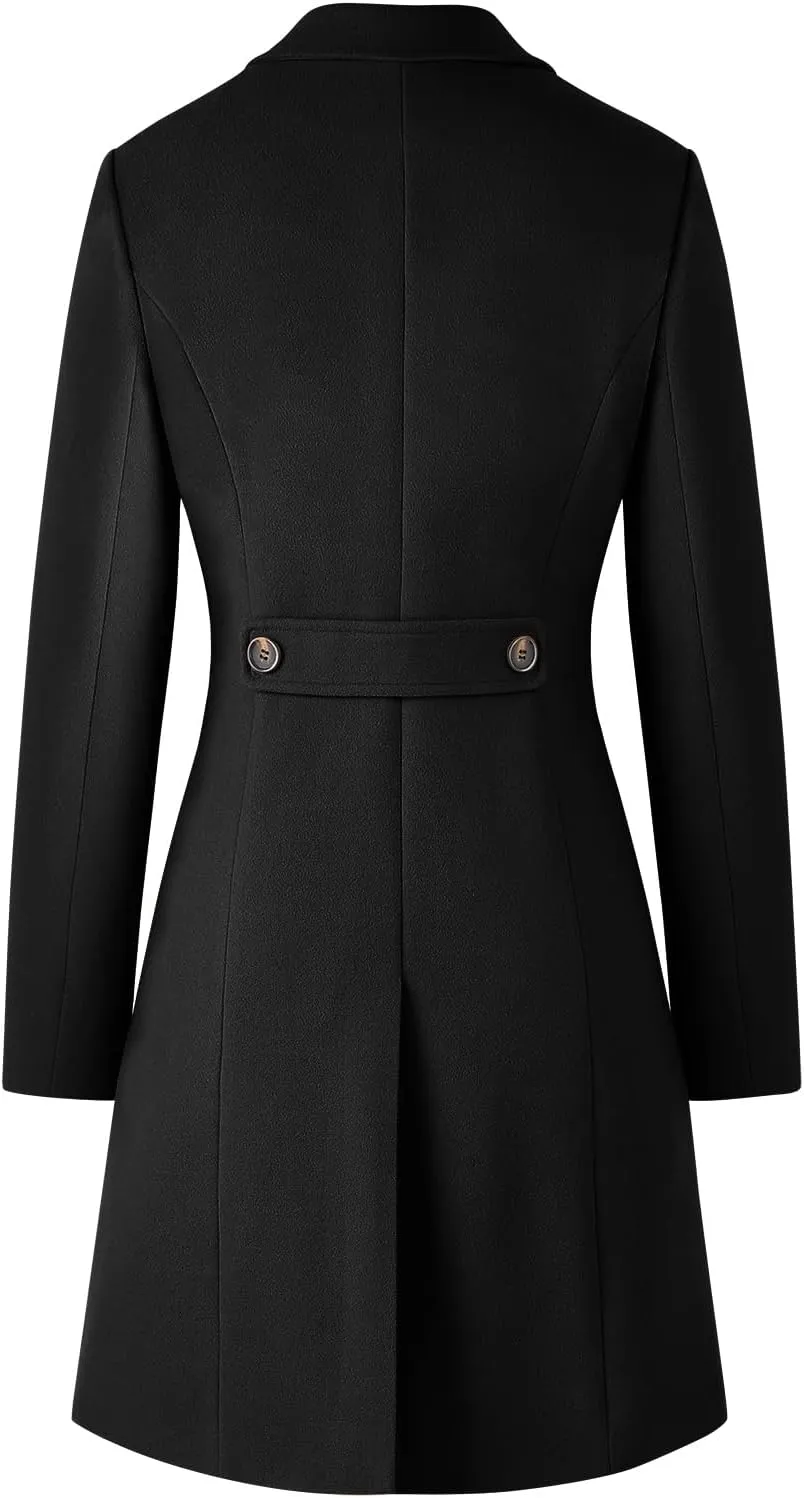 CHICZONE Women's Notch Lapel Double Breasted Mid Long Pea Coat Wool Blend Overcoat Winter Outwear