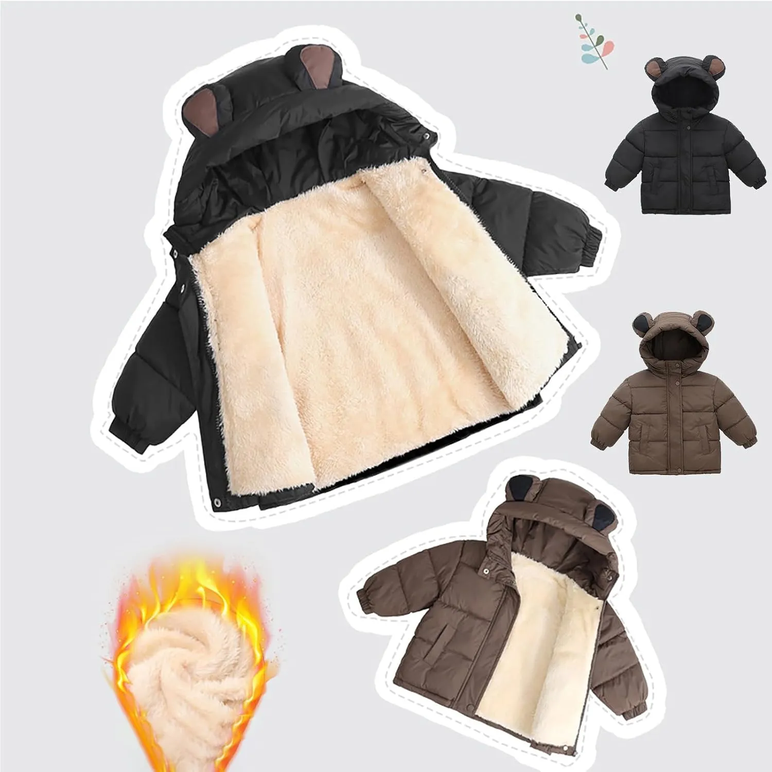 Children's Down Padded Jacket Short Winter Outerwear for Boys Girls Kids Unisex Basic Cute Bear Ear Clothes Top