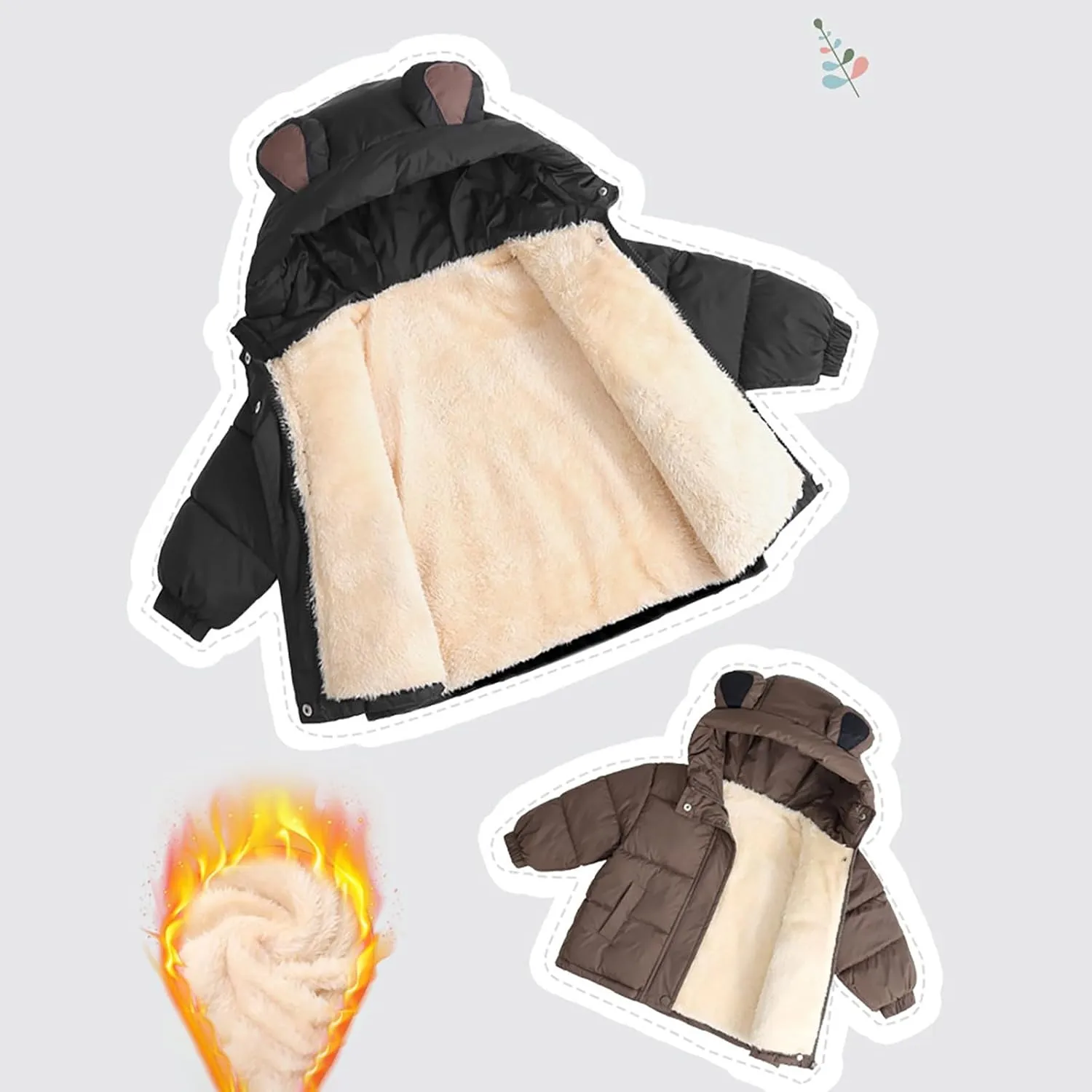 Children's Down Padded Jacket Short Winter Outerwear for Boys Girls Kids Unisex Basic Cute Bear Ear Clothes Top