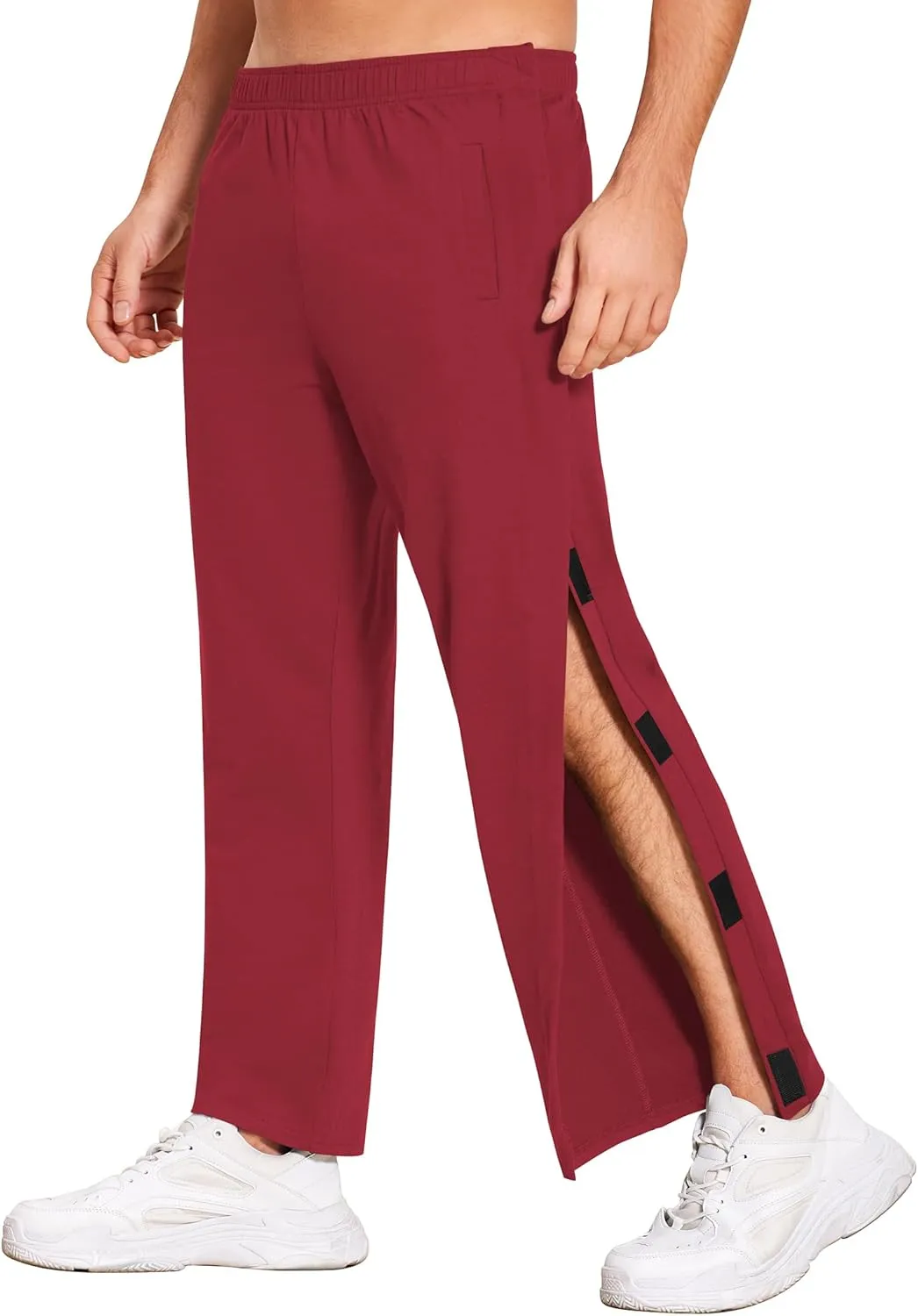 Deyeek Men's Tear Away Pants 2 Side Snap Open Bottom Sweatpants Loose Fit Casual Post Surgery Pants with Pockets