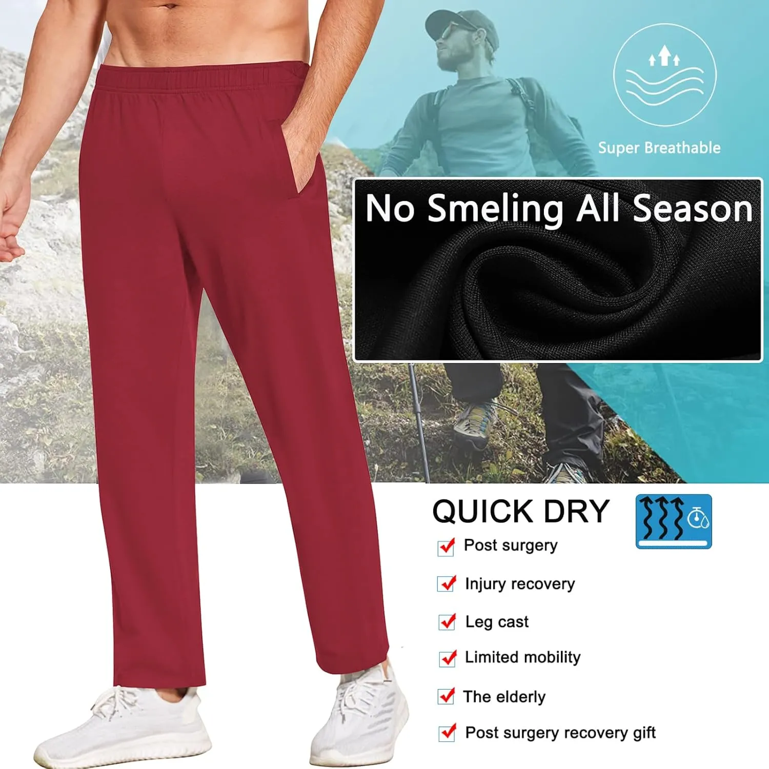 Deyeek Men's Tear Away Pants 2 Side Snap Open Bottom Sweatpants Loose Fit Casual Post Surgery Pants with Pockets