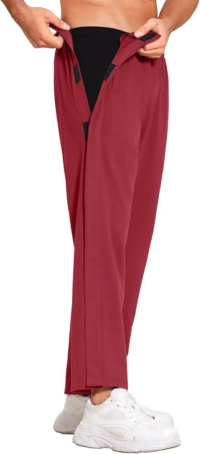 Deyeek Men's Tear Away Pants 2 Side Snap Open Bottom Sweatpants Loose Fit Casual Post Surgery Pants with Pockets