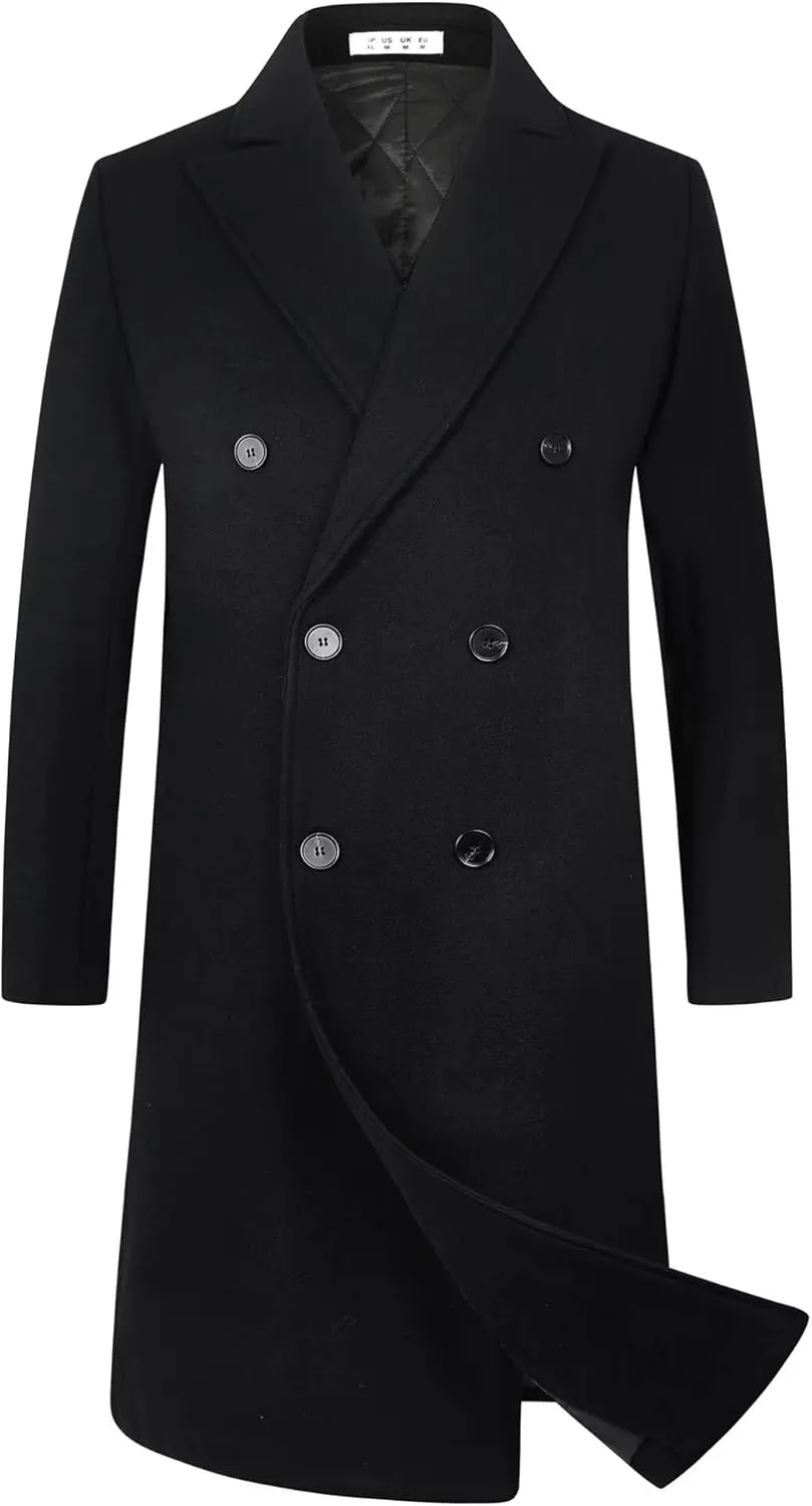 ELETOP Men's Trench Coat Long Wool Coat Winter Classic Overcoat Top Pea Coat