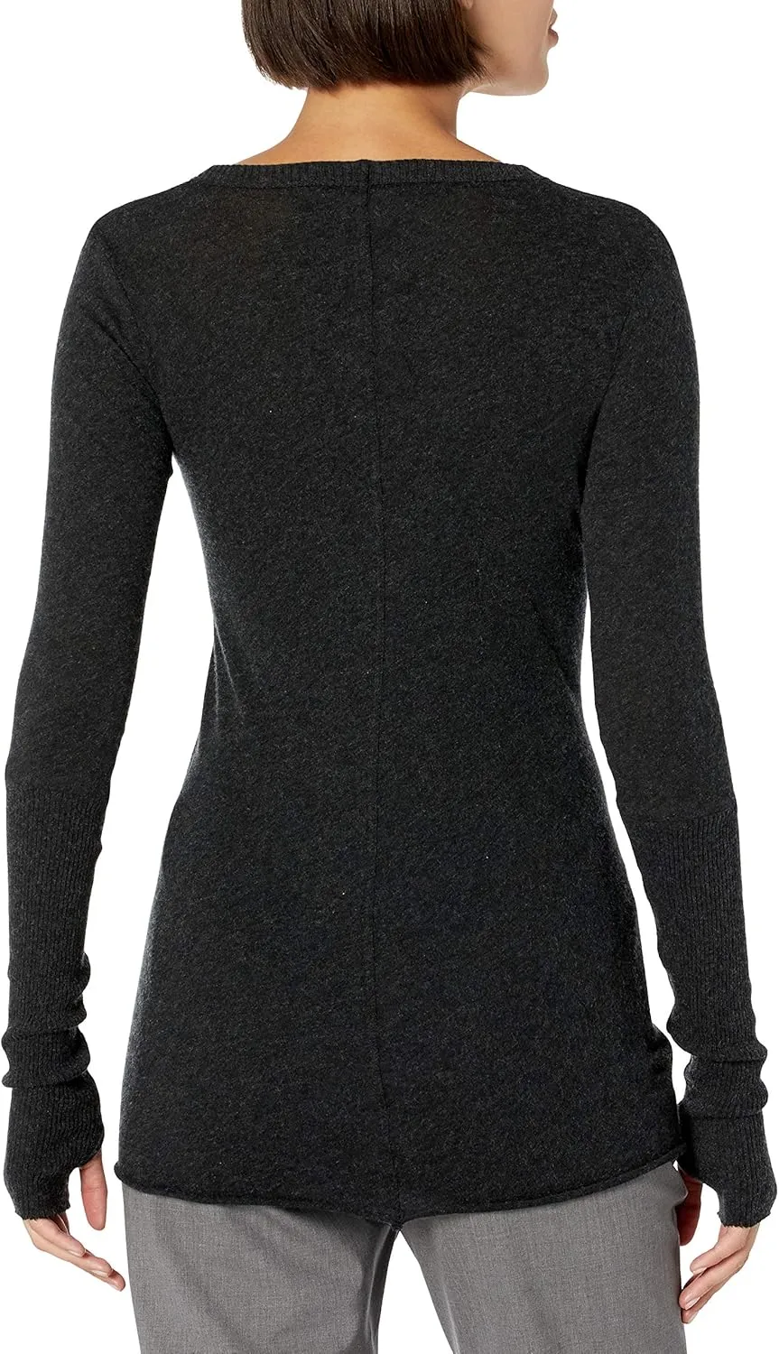 Enza Costa Womens Cashmere Blend Cuffed V-Neck Top with Thumbholes