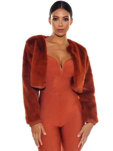 EUPHORIA FUR JACKET - BURNT ORANGE