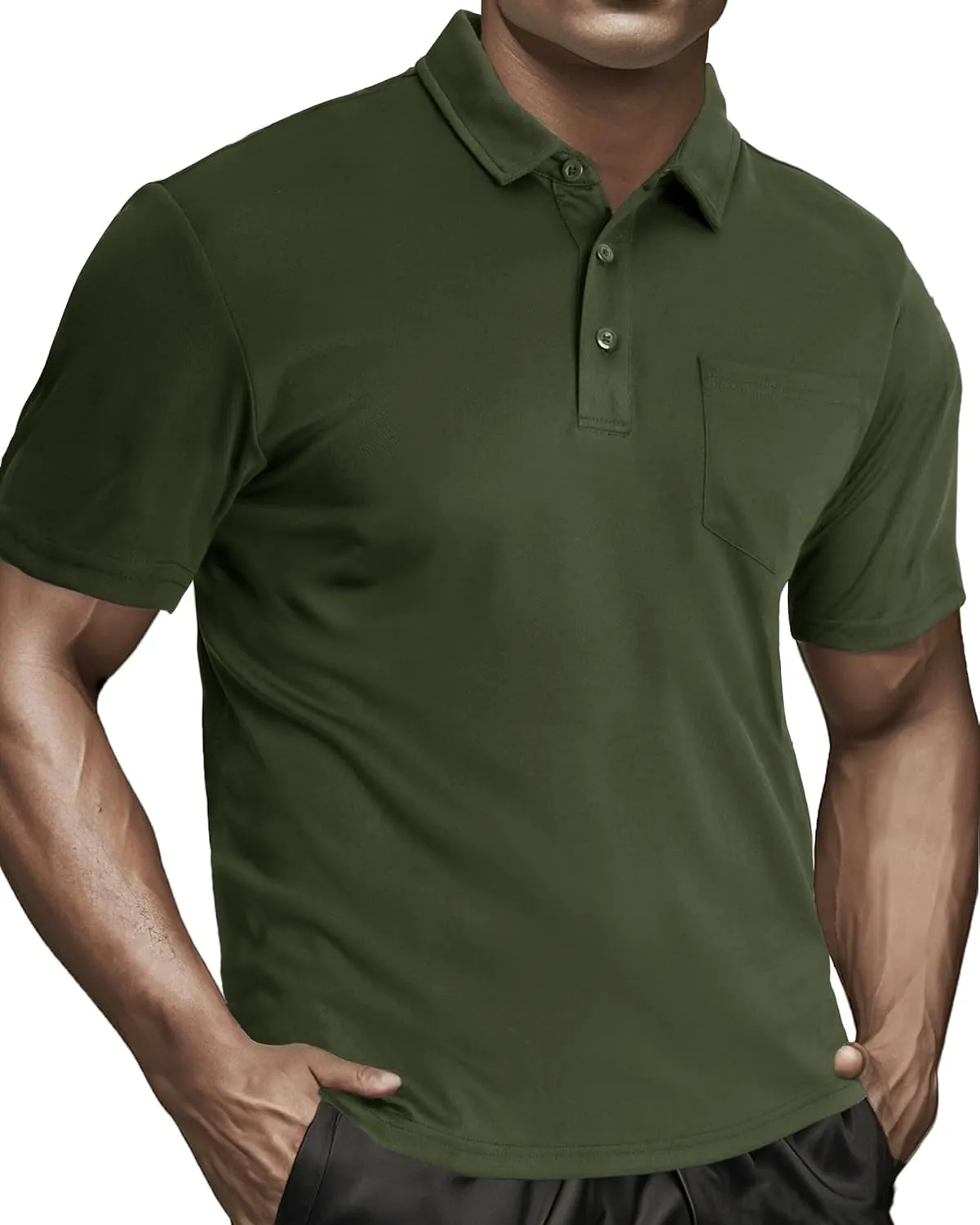 MAGCOMSEN Polo Shirts for Men with Pocket Short Sleeve Collared Golf Shirts Quick Dry Pique Performance Athletic Summer
