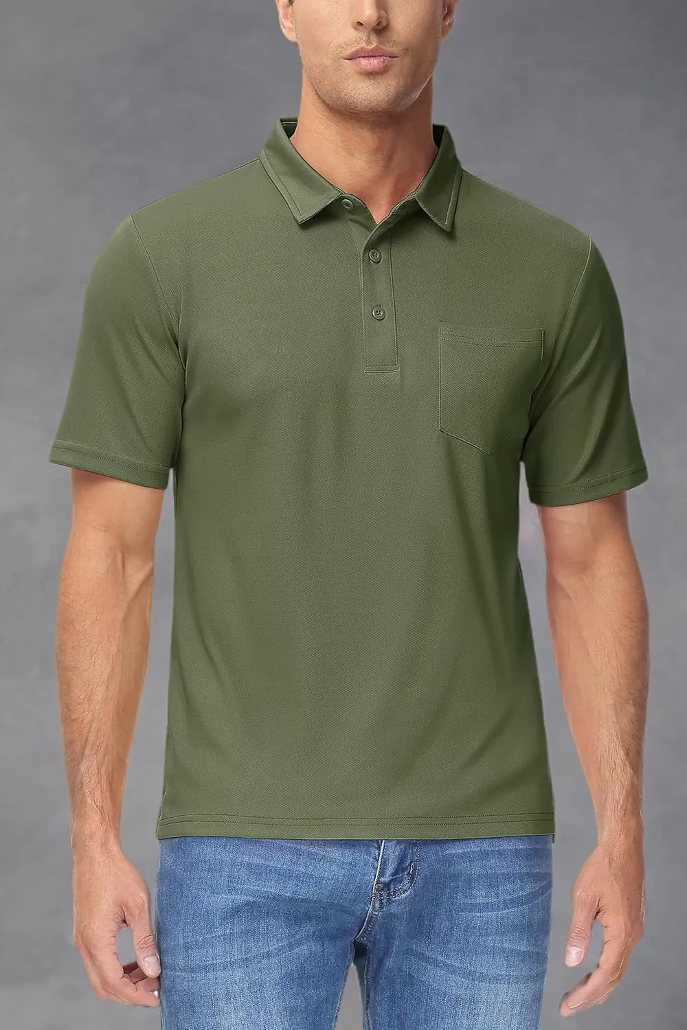 MAGCOMSEN Polo Shirts for Men with Pocket Short Sleeve Collared Golf Shirts Quick Dry Pique Performance Athletic Summer