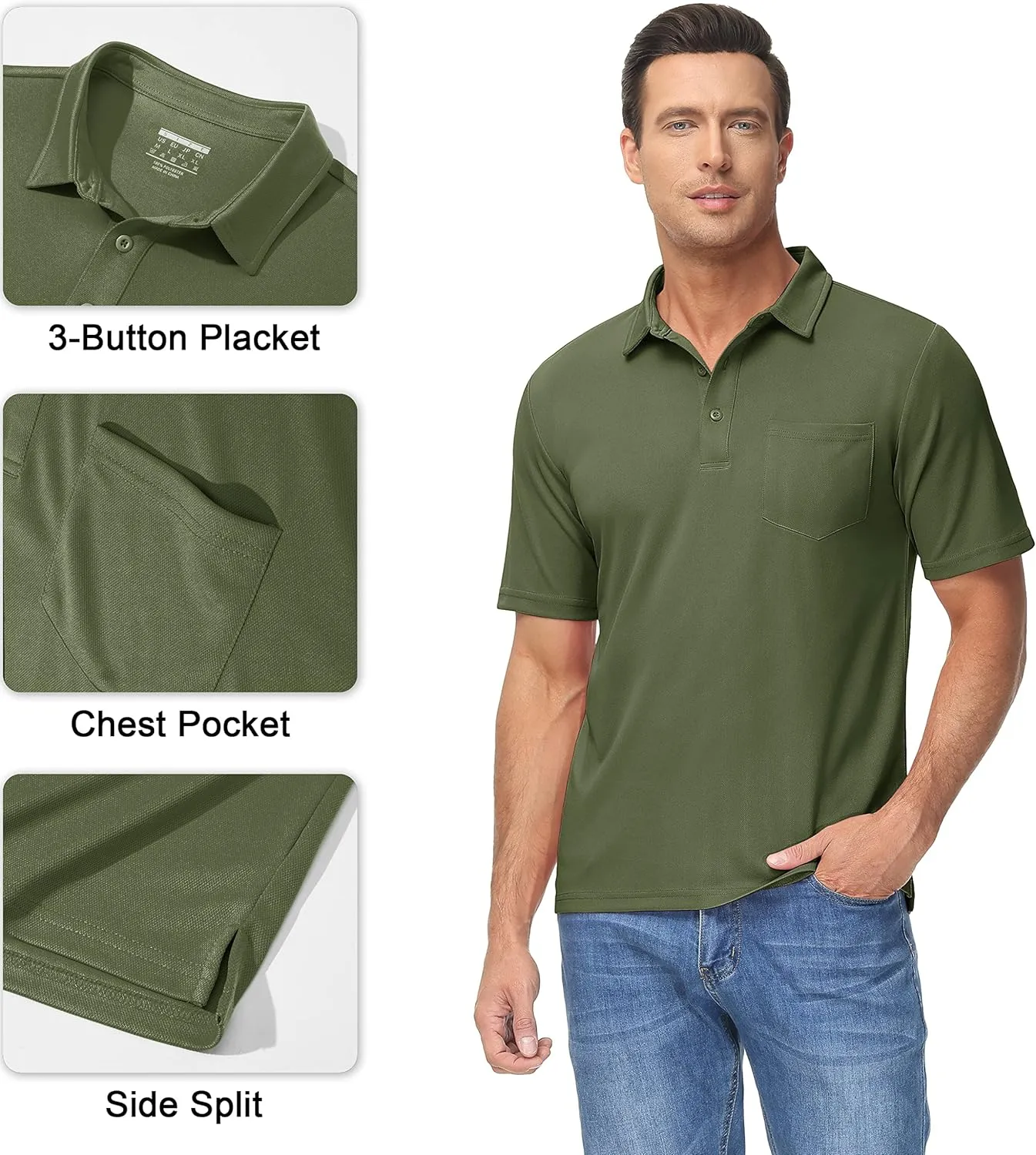 MAGCOMSEN Polo Shirts for Men with Pocket Short Sleeve Collared Golf Shirts Quick Dry Pique Performance Athletic Summer