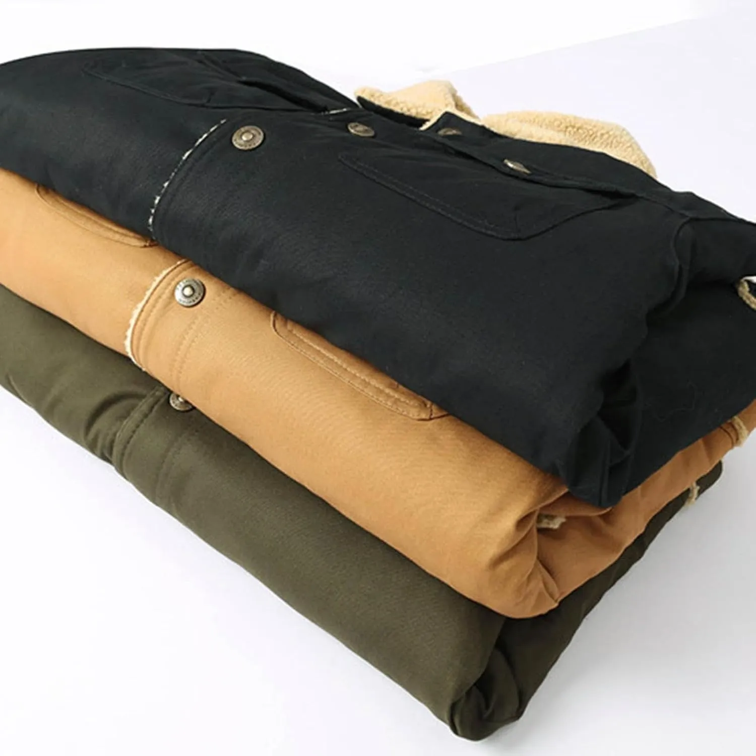 Men's Cotton Army Jacket Winter Sherpa Fleece Lined Cargo Jacket Coat Parka Winter Work Jacket