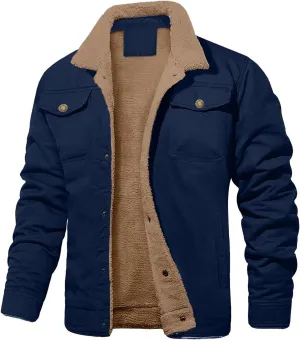 Men's Cotton Army Jacket Winter Sherpa Fleece Lined Cargo Jacket Coat Parka Winter Work Jacket