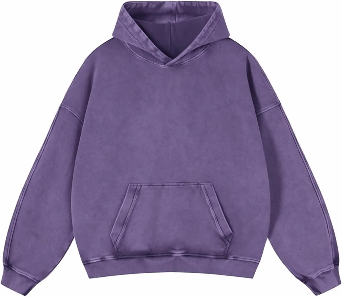 Mens Oversized Hoodies Pullover Women Fall Acid Wash Plain Preppy Hoodie Streetwear Cotton Vintage Hooded Sweatshirt