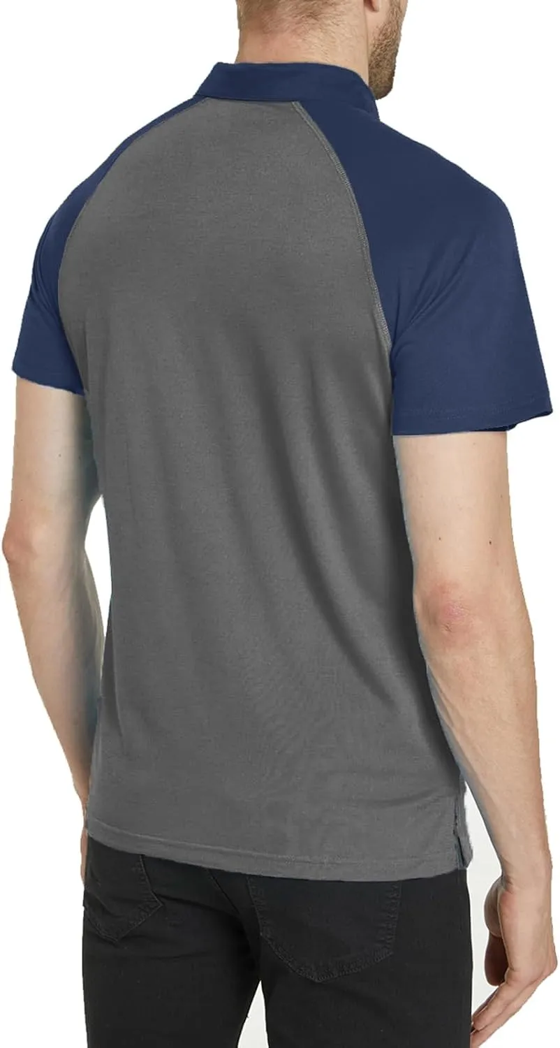 Men's Polo Shirt Short Sleeve Quick Dry American Flag Print Graphic Split Color Golf Shirt for Sport