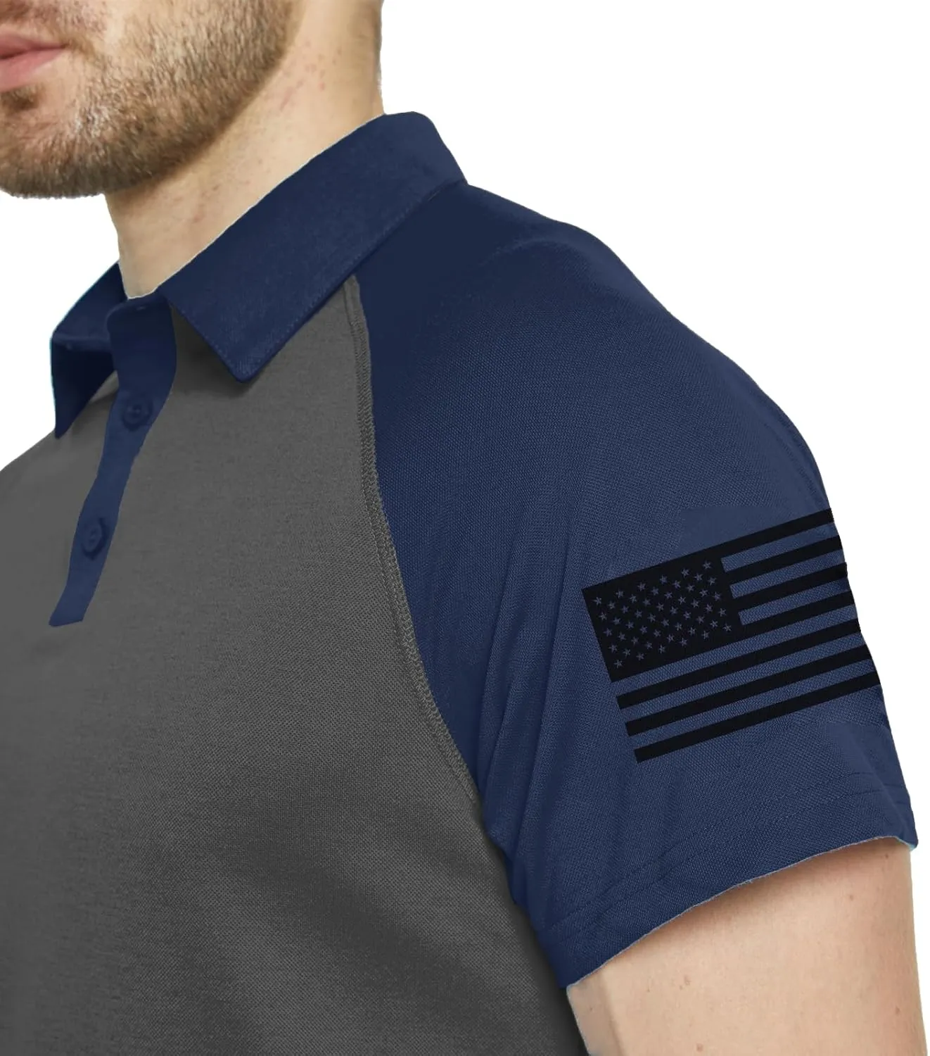 Men's Polo Shirt Short Sleeve Quick Dry American Flag Print Graphic Split Color Golf Shirt for Sport