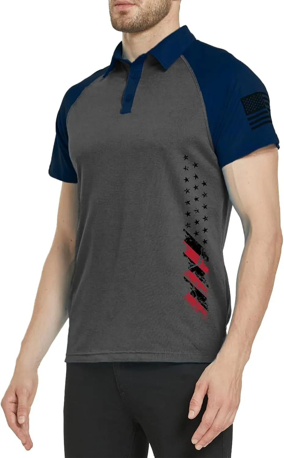 Men's Polo Shirt Short Sleeve Quick Dry American Flag Print Graphic Split Color Golf Shirt for Sport