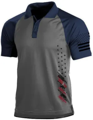 Men's Polo Shirt Short Sleeve Quick Dry American Flag Print Graphic Split Color Golf Shirt for Sport