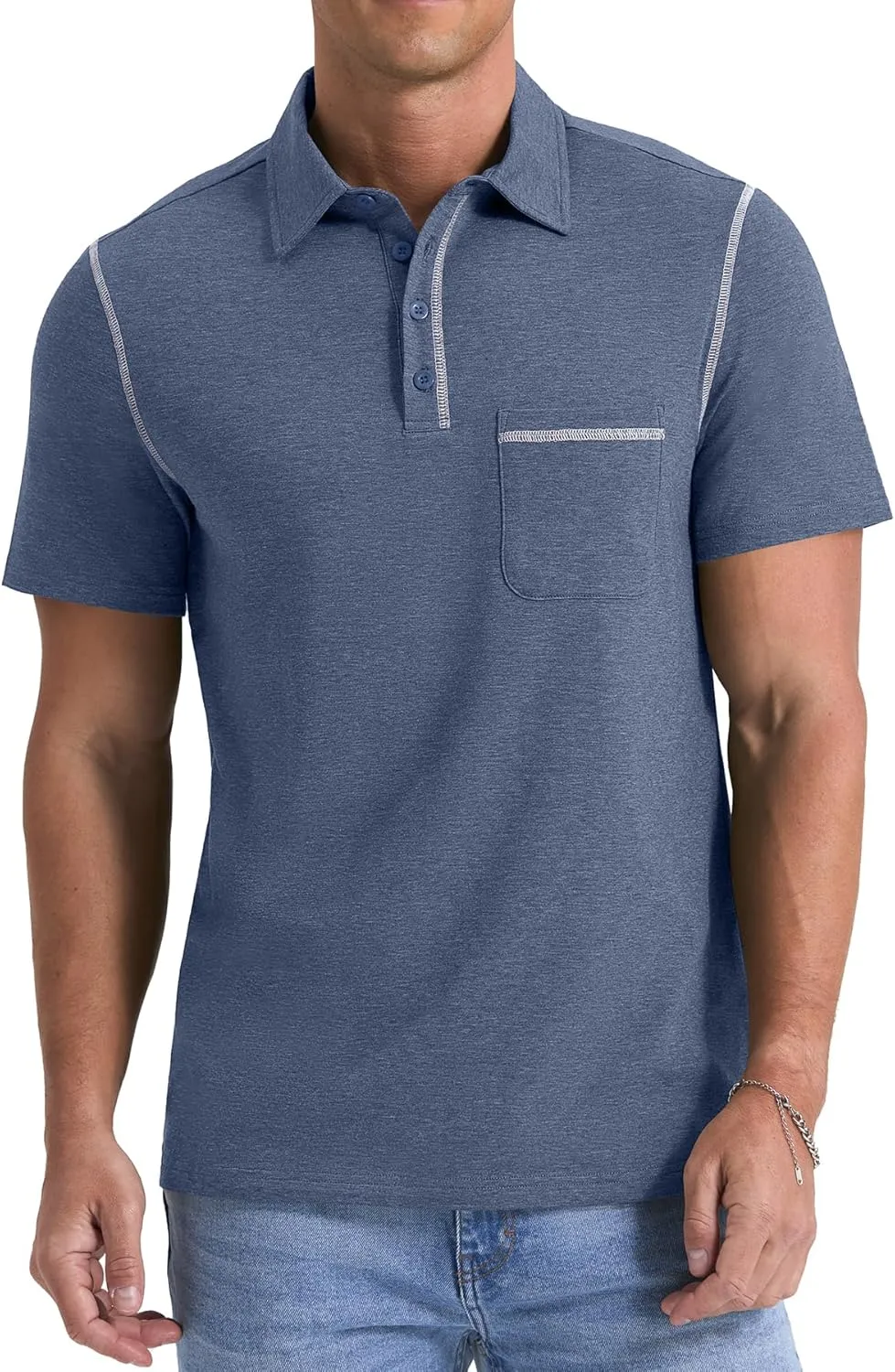 NITAGUT Mens Polo Shirts Casual Short Sleeve T-Shirt Basic Button Tee Tops with Pocket