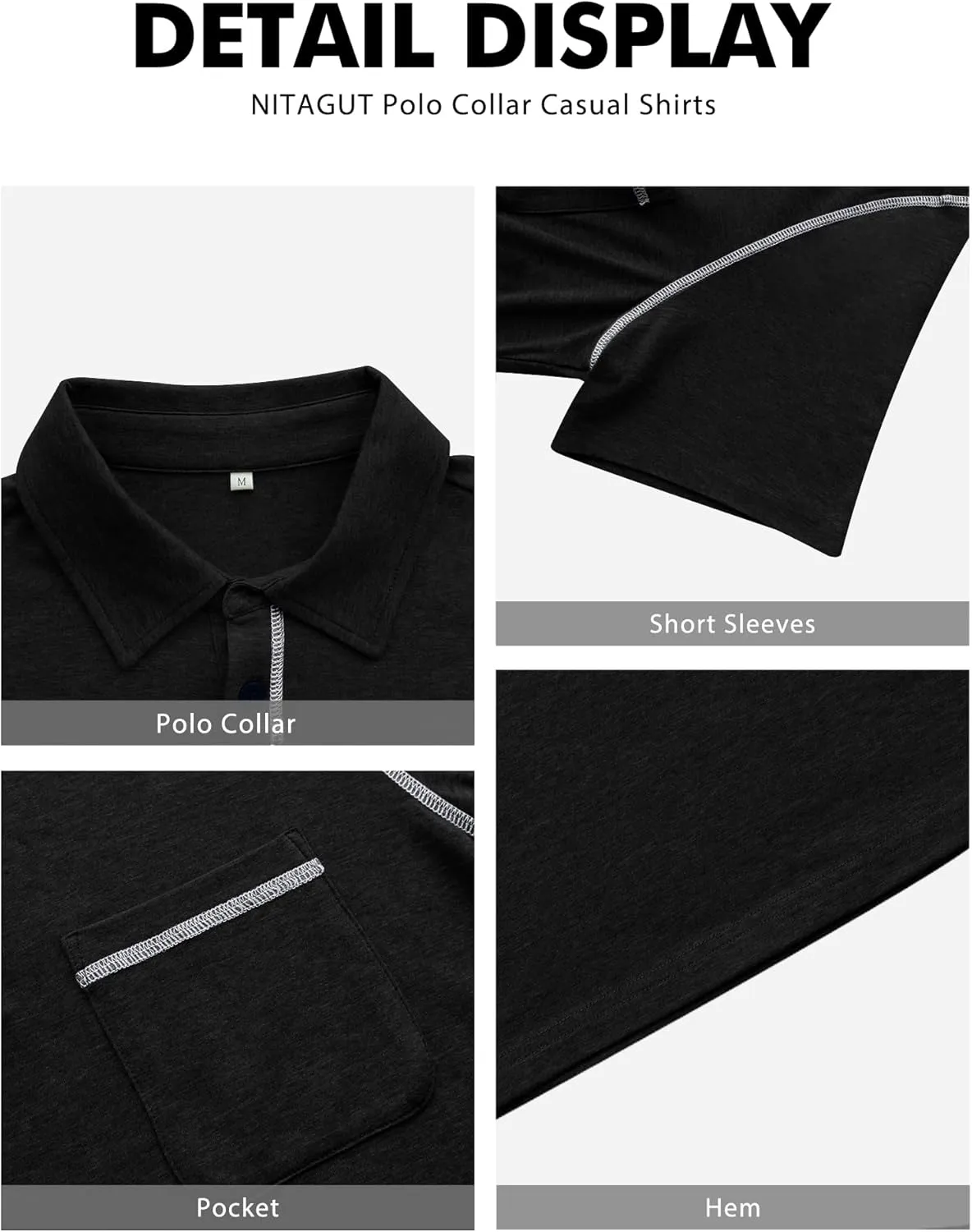 NITAGUT Mens Polo Shirts Casual Short Sleeve T-Shirt Basic Button Tee Tops with Pocket