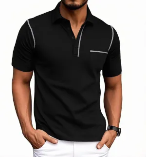 NITAGUT Mens Polo Shirts Casual Short Sleeve T-Shirt Basic Button Tee Tops with Pocket