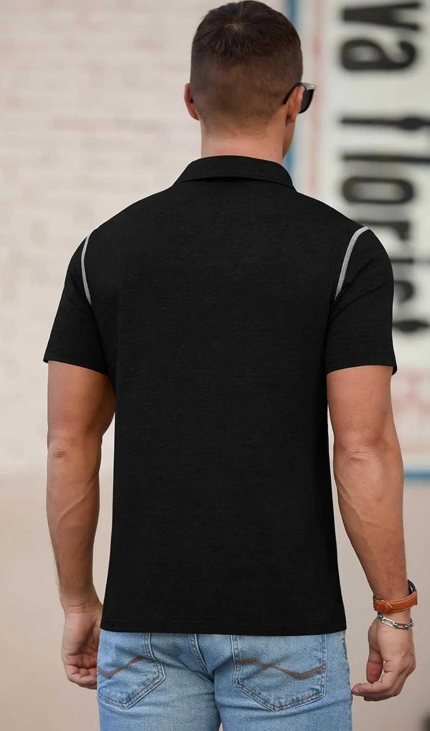 NITAGUT Mens Polo Shirts Casual Short Sleeve T-Shirt Basic Button Tee Tops with Pocket