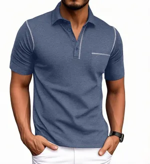 NITAGUT Mens Polo Shirts Casual Short Sleeve T-Shirt Basic Button Tee Tops with Pocket