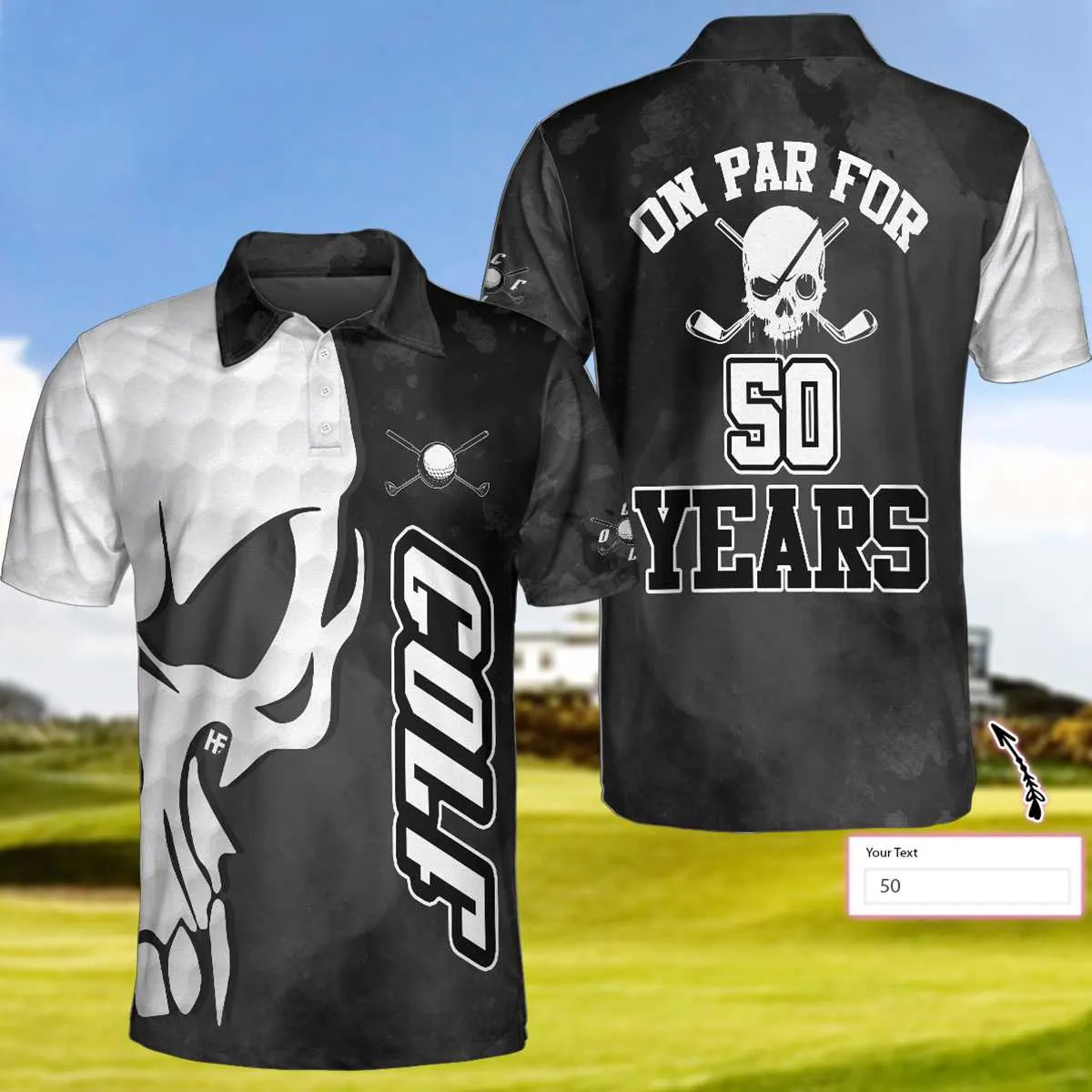On Par For Years Golf Short Sleeve Custom Polo Shirt, Personalized Skull Black And White Golf Shirt For Men Coolspod