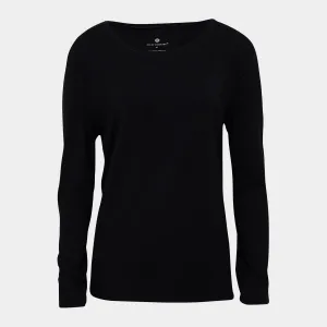 Sort langærmet bambus T-shirt med rund hals