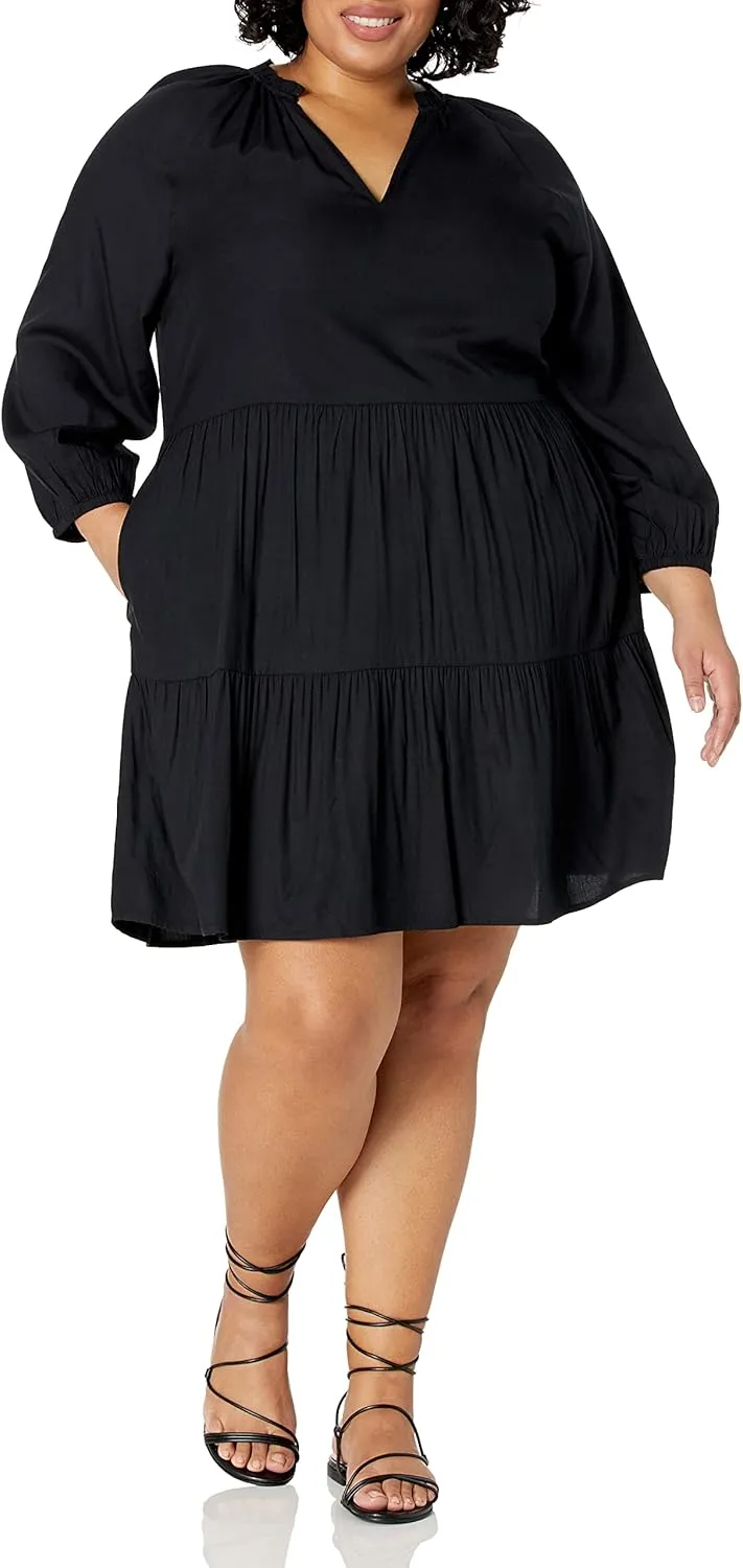 The Drop Women's @Caralynmirand Ruffle-Neck Tiered Mini Dress