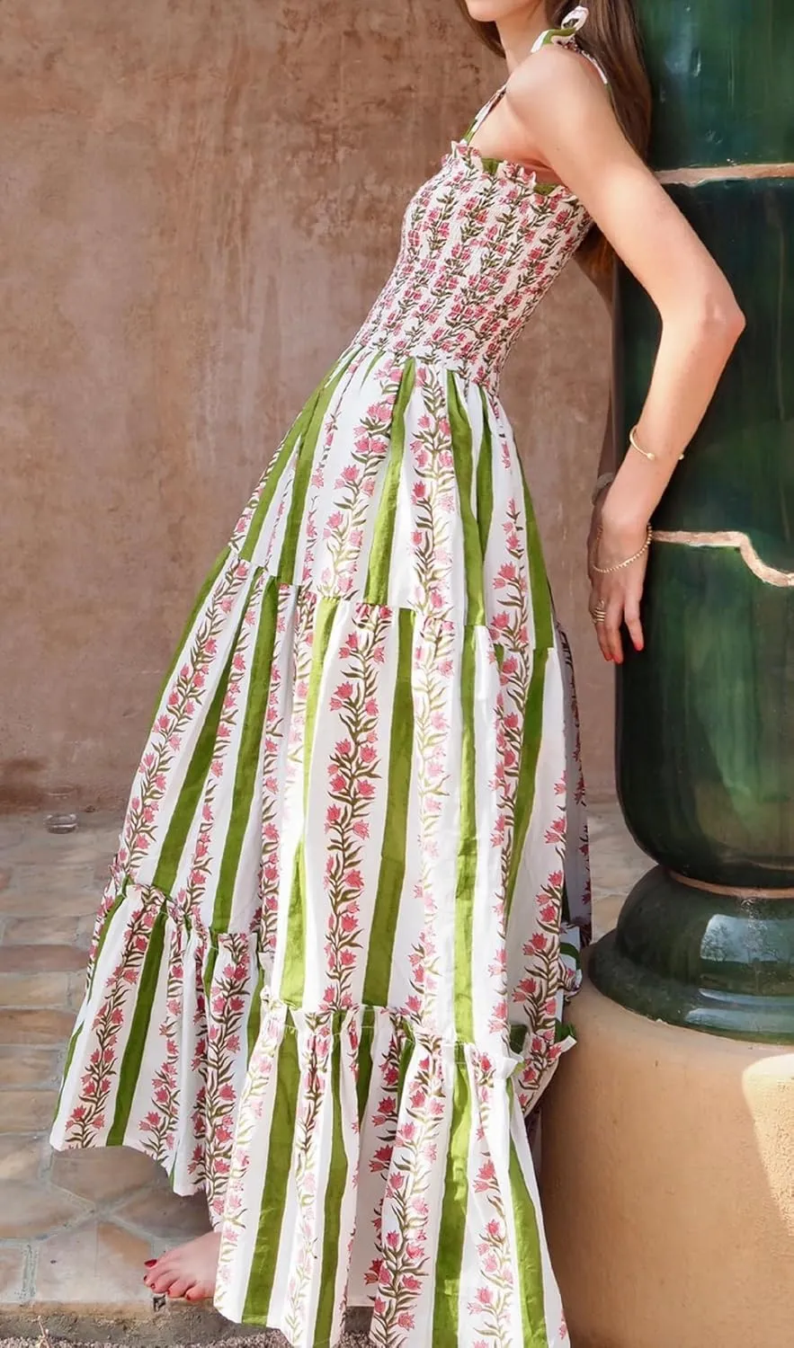 Women Tie Shoulder Graphic Boho Maxi Dress Sleeveless Flowy Tiered A Line Dress Summer Vocation Graffiti Sundress